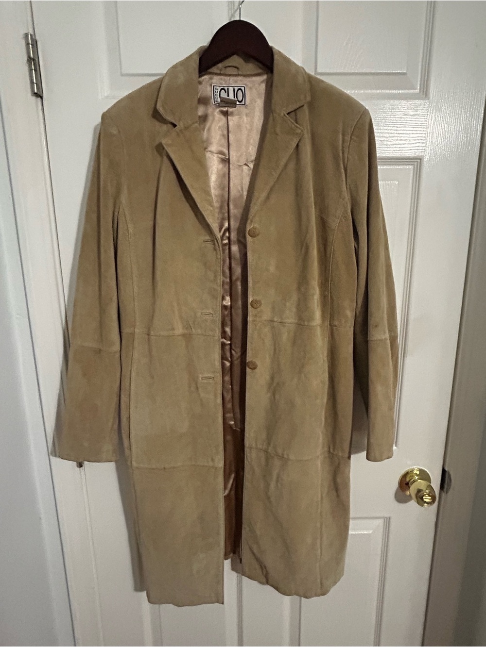 Clio Beige Suede Long Trench Coat